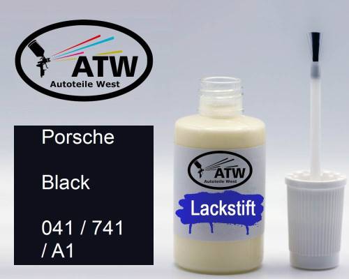 Porsche, Black, 041 / 741 / A1: 20ml Lackstift, von ATW Autoteile West.